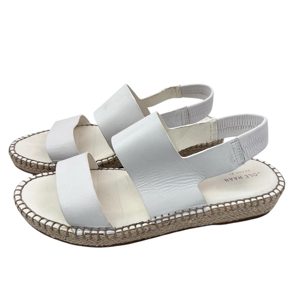 COLE HAAN Pinch Cloudfeel White Leather Espadrille Slingback Sandals Size 10 - Picture 3 of 13